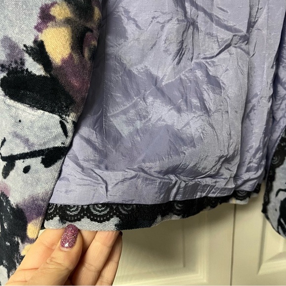Anthropologie Odille Periwinkle Blue Purple Floral Velour Velvet Lined Jacket - Picture 13 of 16
